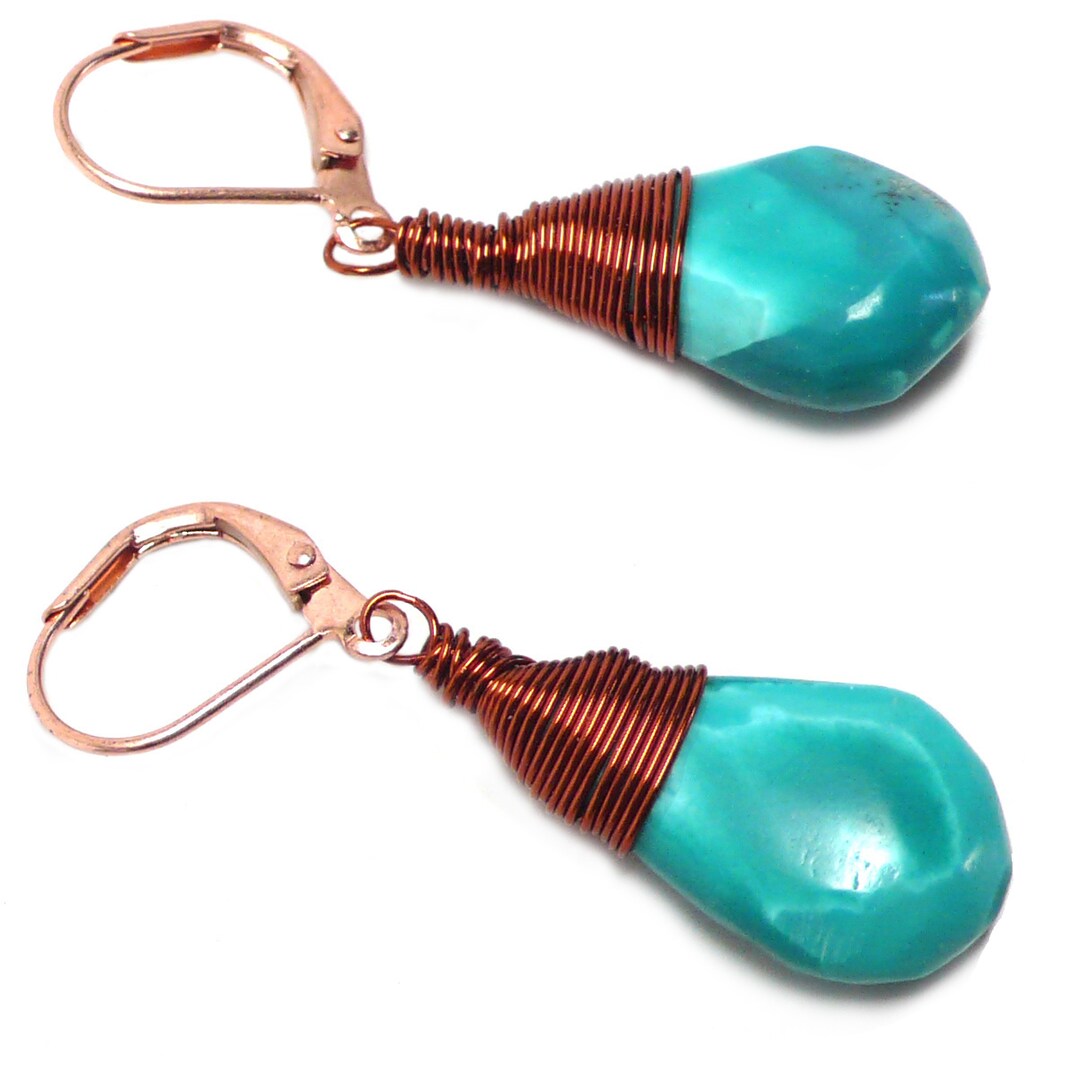 Turquoise Teardrop Wire-Wrapped Copper Lever Back or Clip On Earrings MakerPlace by Michaels